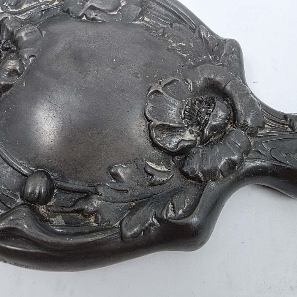 Vintage Art Nouveau Repousse Handheld Mirror Bevelled Glass 10" x 5.5" - Picture 9 of 11